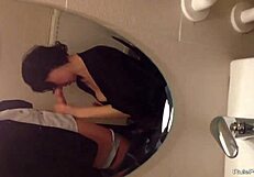 SHORT HAIRED WIFE DROPS TO KNEES FOR BATHROOM COCK SUCKING SESSION