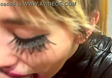 her pretty blonde face gets covered in spit then she eats all the cum after rough face fucking gagging deepthroat