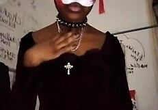goth dom teases natural tits in heels drains balls raunchy