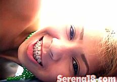 imagine this busty brunette teen slut ripping clothes fingering wet pussy solo striptease petite big tits