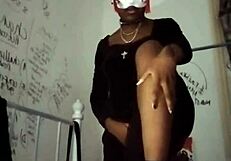 goth dom teases natural tits in heels drains balls raunchy
