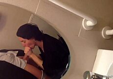 SHORT HAIRED WIFE DROPS TO KNEES FOR BATHROOM COCK SUCKING SESSION