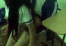 wtf this cute student isn't innocent she rides her classmate's cock right in class!