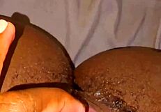 ever seen a sexy ebony's creamy tight pussy squirt everywhere from rough dildo fingering fun?