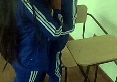 wtf this cute student isn't innocent she rides her classmate's cock right in class!