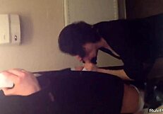 SHORT HAIRED WIFE DROPS TO KNEES FOR BATHROOM COCK SUCKING SESSION