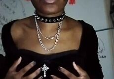 goth dom teases natural tits in heels drains balls raunchy