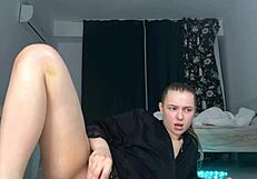 double dildo stretches shaved teen pussy and virgin ass tight