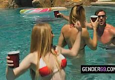 Four shemales blowjob bareback orgy pool party