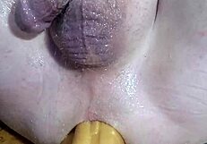 huge oiled dildos stretch mature ass for double anal penetration