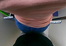 unknown woman gropes my cock closeup on crowded train flashing huge natural tits