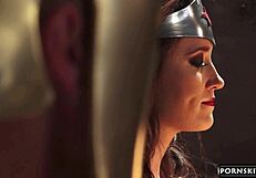 claire robbins as wonderwoman deepthroats eric masterson's cock in sloppy parody