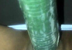 kissesxxx teases her wet pussy with cucumber outdoors till she squirts