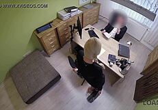 new car? 😏 blonde teen fingers pussy for loan agent in hidden cam casting interview at work 💦
