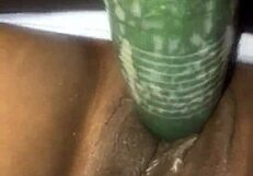 kissesxxx teases her wet pussy with cucumber outdoors till she squirts