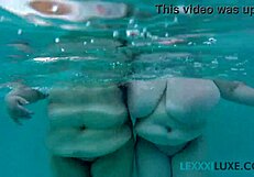 busty bbw lexxxi luxe and friend splash tits underwater pool play