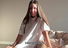 Caught Stepsis Big Ass Masturbating Leads to Cowgirl Creampie in Tight Pussy