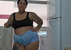 bbw fat exhibitionist flashes pussy after making out then dives face first into her wet cunt