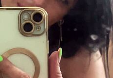 check out this blue lace tease on my mirror, still stained from all that squirting housewife action