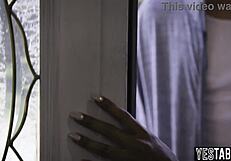 petite ebony beauty bends over bares huge ass for ex boyfriend's big black cock pounding