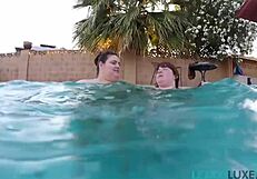 busty bbw lexxxi luxe and friend splash tits underwater pool play