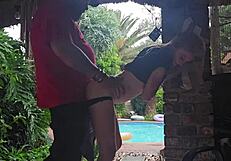 hot 18yo blonde neighbor girl gets fucked doggystyle outdoors in thunderstorm creampie by older guy