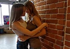 Ever wondered how hot lesbians kiss topless in tight jeans?