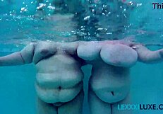 busty bbw lexxxi luxe and friend splash tits underwater pool play