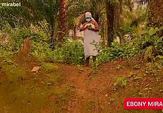 bbw ebony herbalist fucked hard by guy while picking herbs in forest
