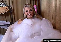 vicky vette big boobed milf shows pink nipples rubs wet pussy lips masturbation lingerie