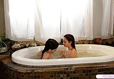 petite lesbian gfs in tub licking shaved pussies and fingering to orgasm... yum!