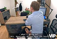 Bank Lady Boss Orgasms Wild with Naughty Subordinate at Work!