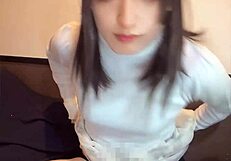 a cute crossdressing ladyboy strokes off quietly alone