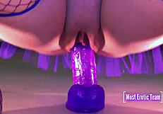 She rams purple dildo deep till pussy squirts everywhere!!