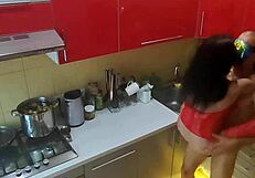 Kitchen Hidden Cam Captures Milf's Rough Lust?