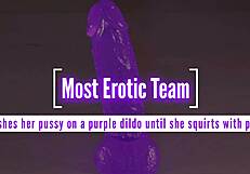 She rams purple dildo deep till pussy squirts everywhere!!