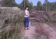 Amateur milf hairy cunts unleash powerful outdoor public pissing streams