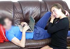 stepdaughter sneaks fucks on sofa anytime she craves