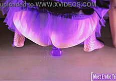 She rams purple dildo deep till pussy squirts everywhere!!