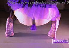 She rams purple dildo deep till pussy squirts everywhere!!