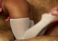 Kyra Black Sucks Cock Deep Then Strokes Feet To Gaping Cumshot