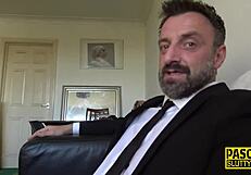 scottish sub gags on cock in rough maledom throat domination session