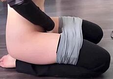 this petite slut fingers her tight shaved pussy in stockings mirror view