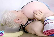 couple forces bananas deep in slave girl's mouth for bizarre kinky homemade fun