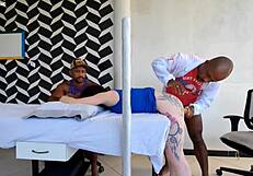 DOCTOR POUNDS PATIENT ASS BESIDE HUSBAND WHO DOESN'T NOTICE!