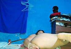 Curvy latina brunette fingers juicy pussy to squirting orgasm homemade