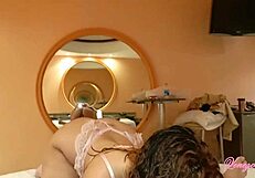 Curly redhead PAWG in pink lingerie pounded raw in hotel mirror POV