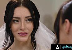 imagine these married brides reliving their wedding with rough pussy scissoring