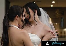 imagine these married brides reliving their wedding with rough pussy scissoring