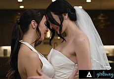 imagine these married brides reliving their wedding with rough pussy scissoring